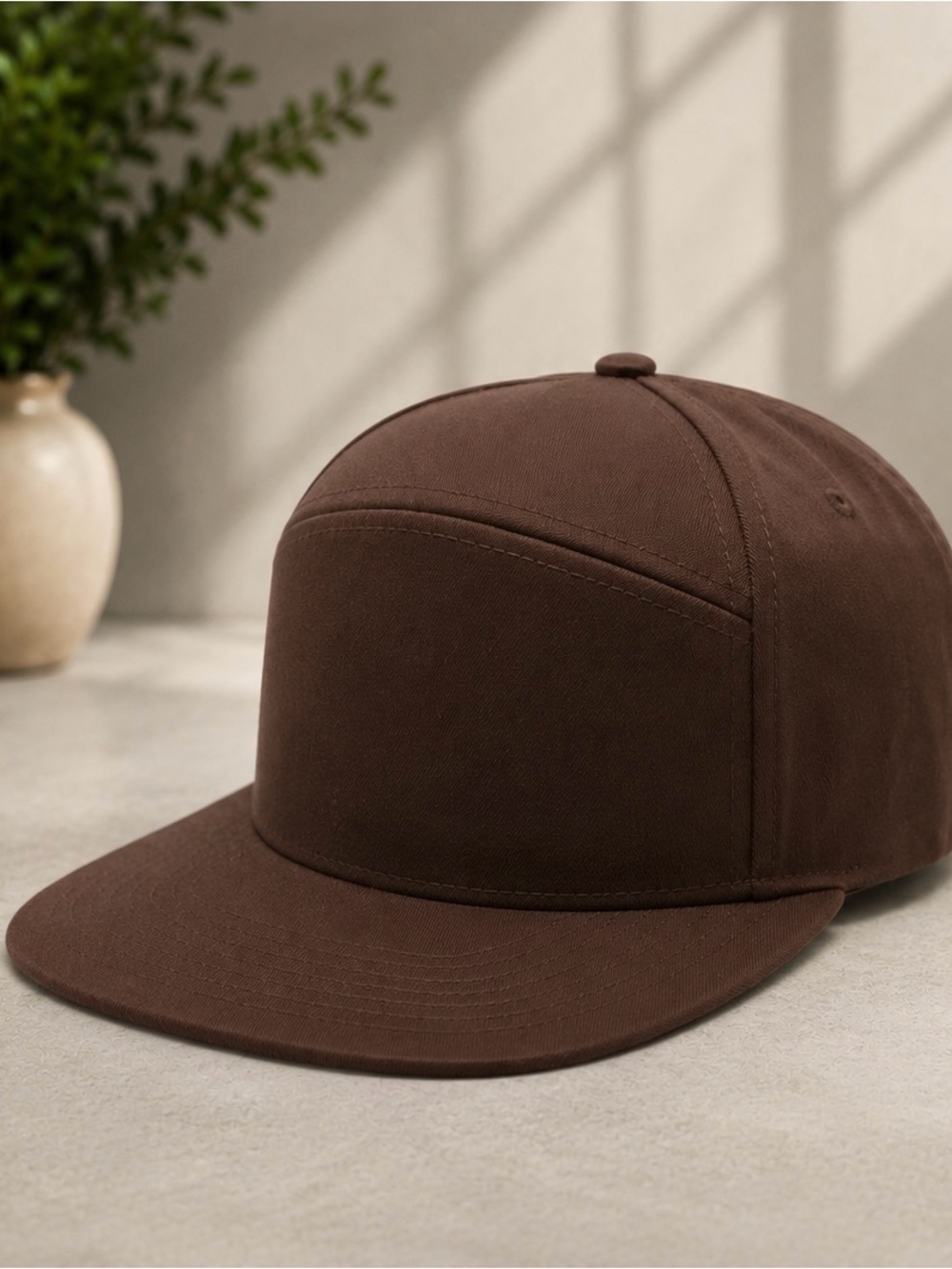 Brown Flat Bill Snapback Hat Blank High Crown Adjustable Streetwear Cap